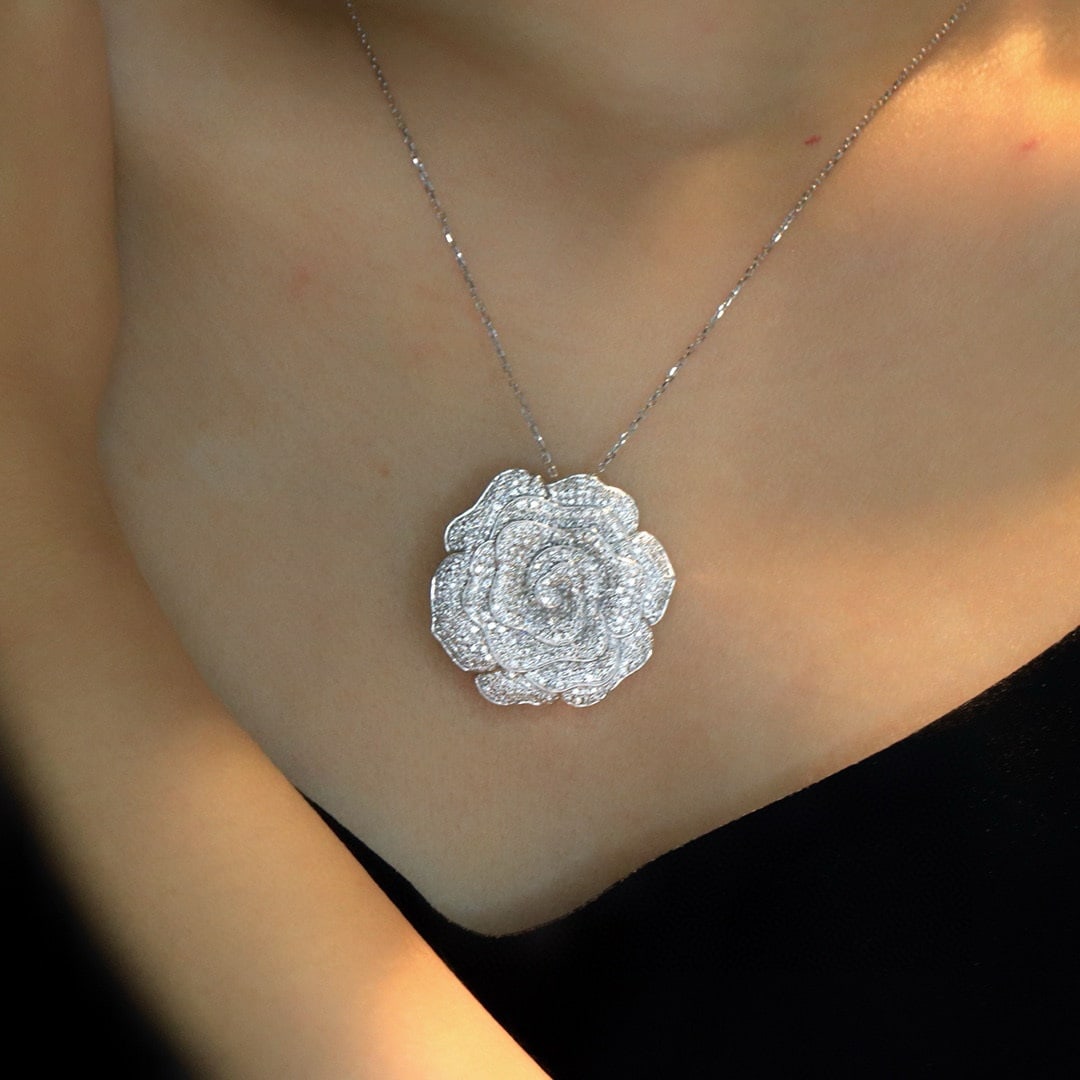 14k Gold 1.70 Ct Natural H Diamond & Flowers Brooch/pendant( Without Chain ) - 7