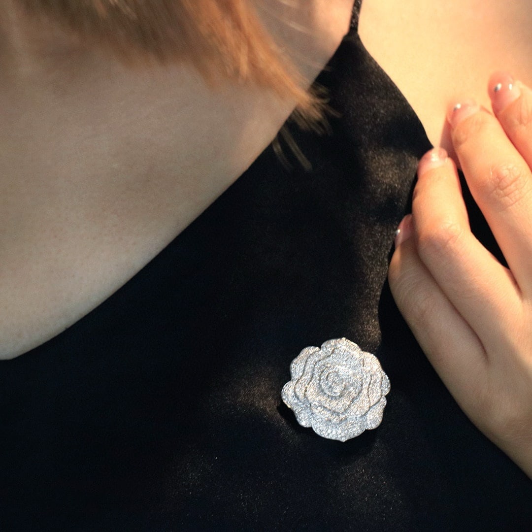 14k Gold 1.70 Ct Natural H Diamond & Flowers Brooch/pendant( Without Chain ) - 9