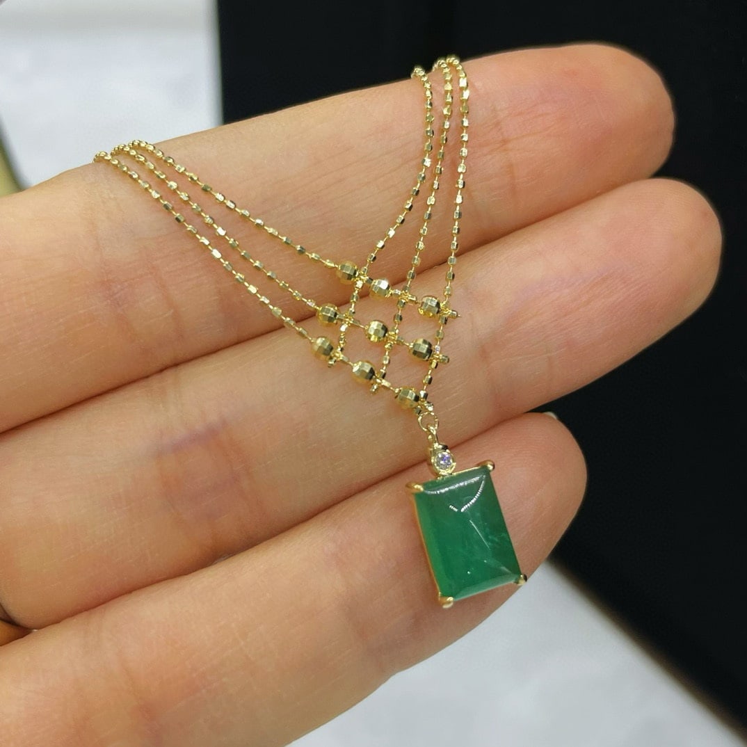 14k Gold 2.10 Ct Natural Emerald & Diamond Necklace - 2