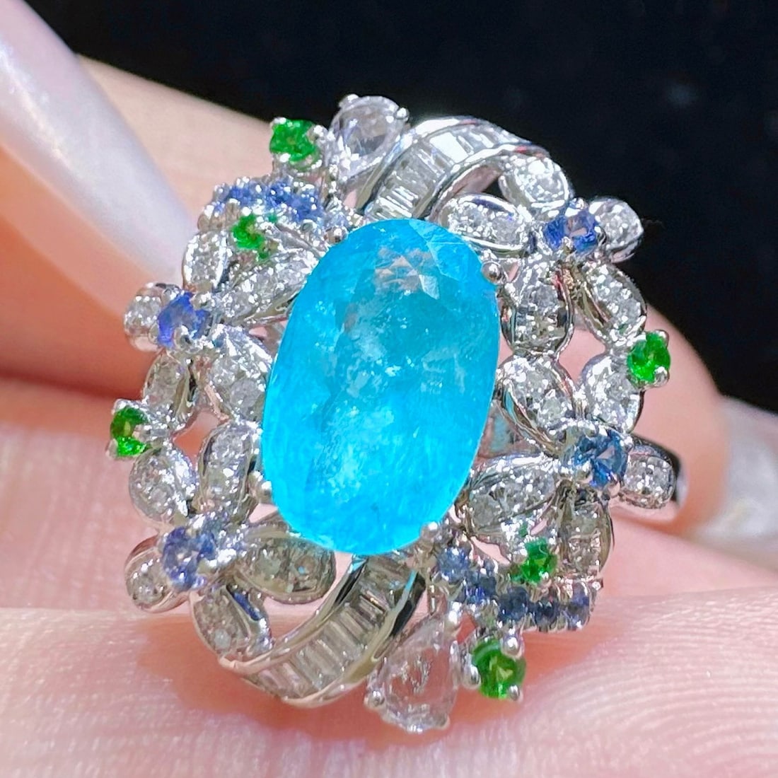 14k Gold 1.52 Ctw Natural Paraiba Tourmaline & Diamond Ring - 2