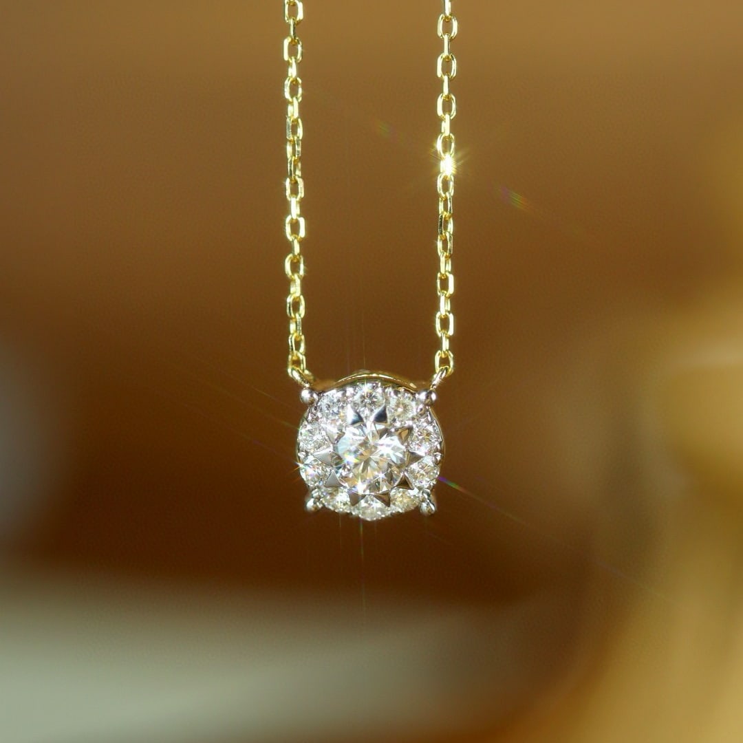 14k Gold 0.34 Ctw Natural H Diamond Necklace: Ref:230957008 // gold content:14k gold // main gemstone:diamond // shape:round // carat weight:0. 19ct // clarity grade:vs-si // color:h // treatment:natural // cut grade:g // // adjacent gemstone 2 :