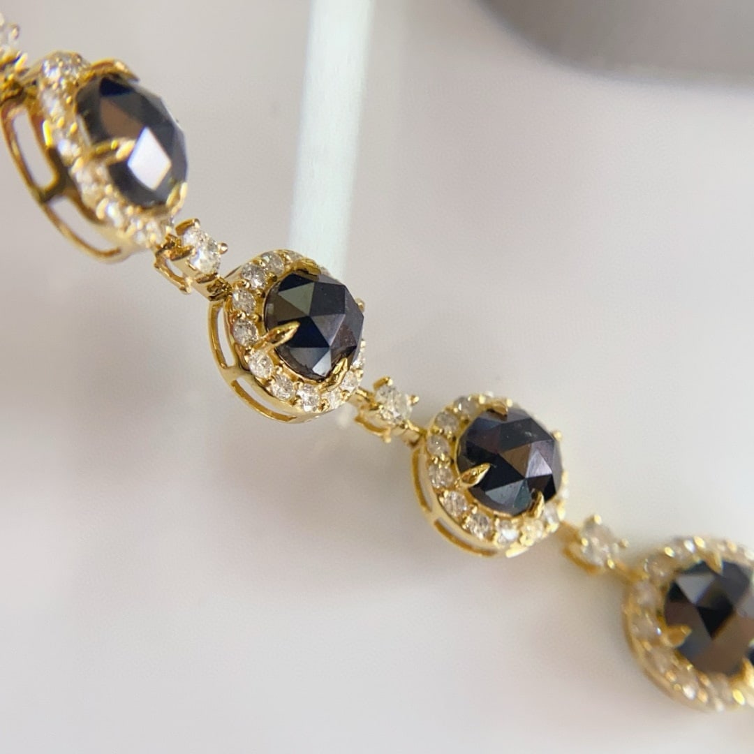 14k Gold 11.0 Ctw Natural Black Diamond & Diamond Bracelet - 3