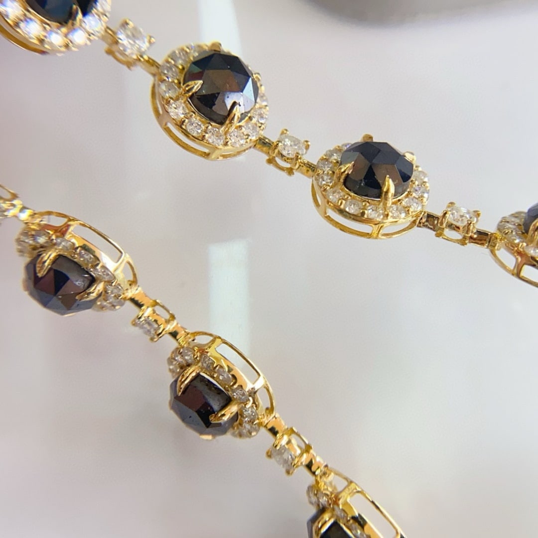 14k Gold 11.0 Ctw Natural Black Diamond & Diamond Bracelet - 4