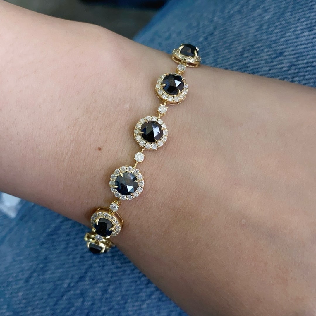 14k Gold 11.0 Ctw Natural Black Diamond & Diamond Bracelet - 5