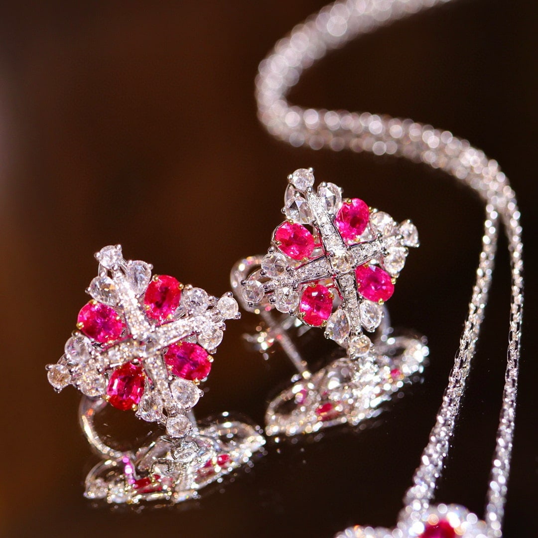 14k Gold 2.68 Ctw Natural Ruby & Diamond Earrings - 2