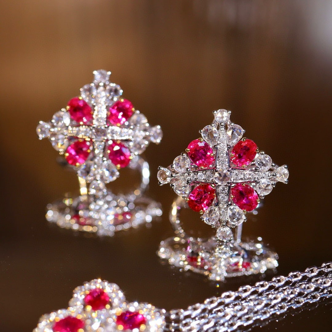 14k Gold 2.68 Ctw Natural Ruby & Diamond Earrings - 3