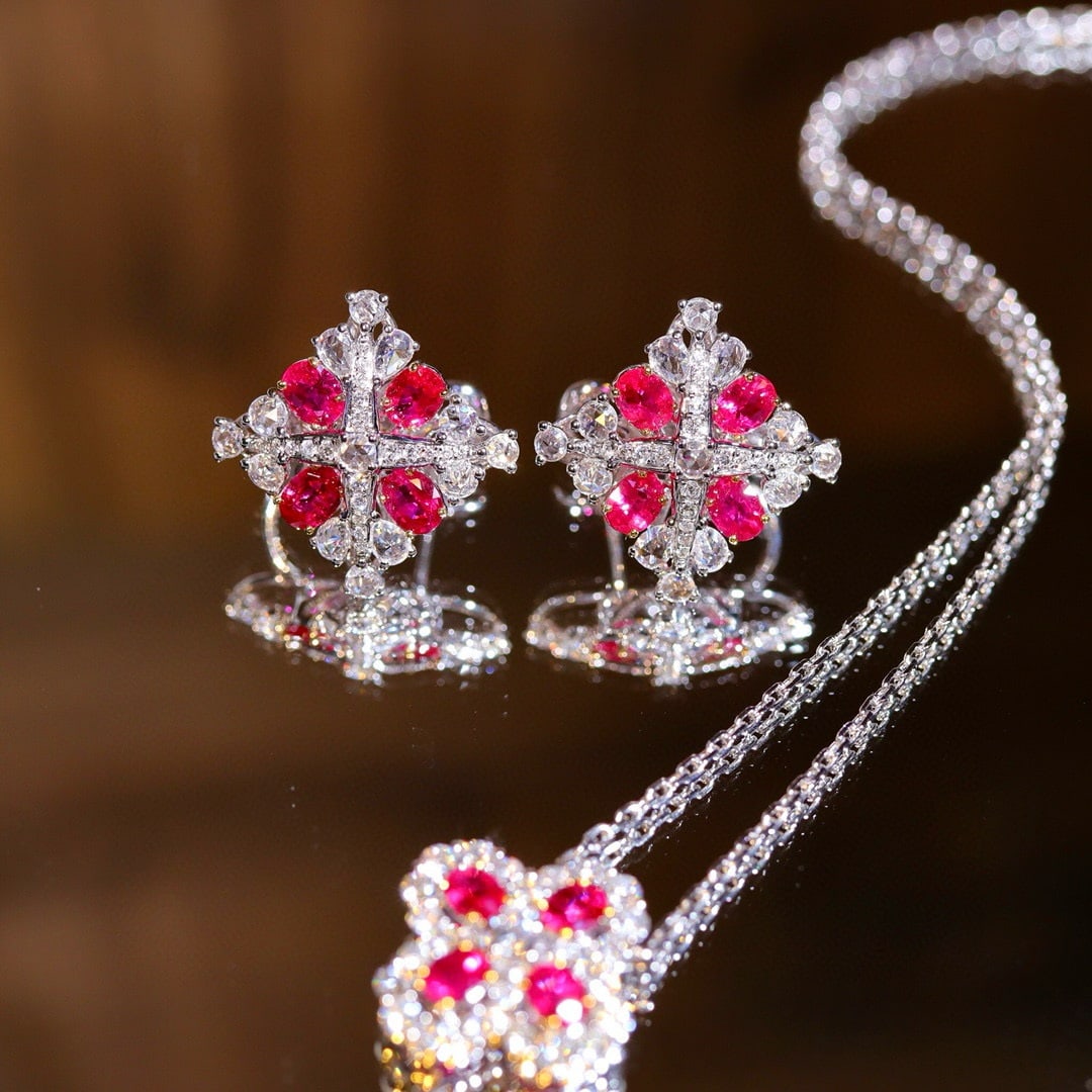 14k Gold 2.68 Ctw Natural Ruby & Diamond Earrings - 5