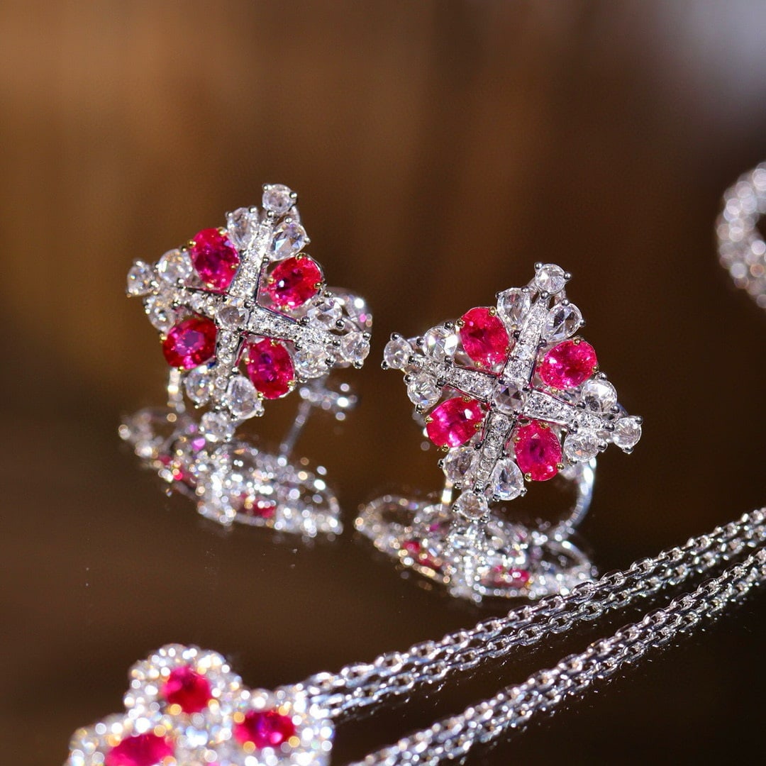 14k Gold 2.68 Ctw Natural Ruby & Diamond Earrings - 6