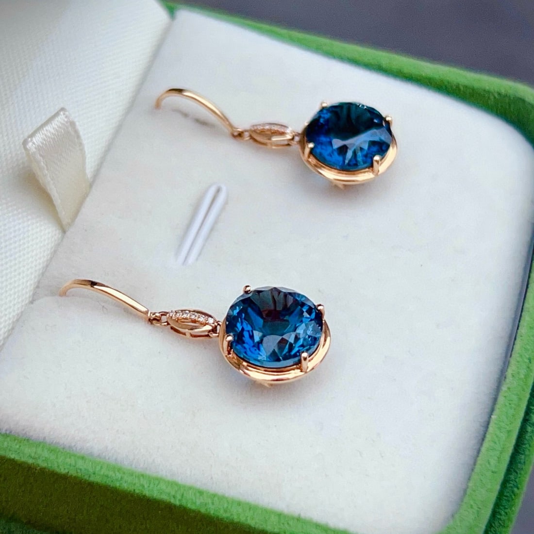 14k Gold 11.03 Ctw Natural Topaz & Diamond Earrings - 4