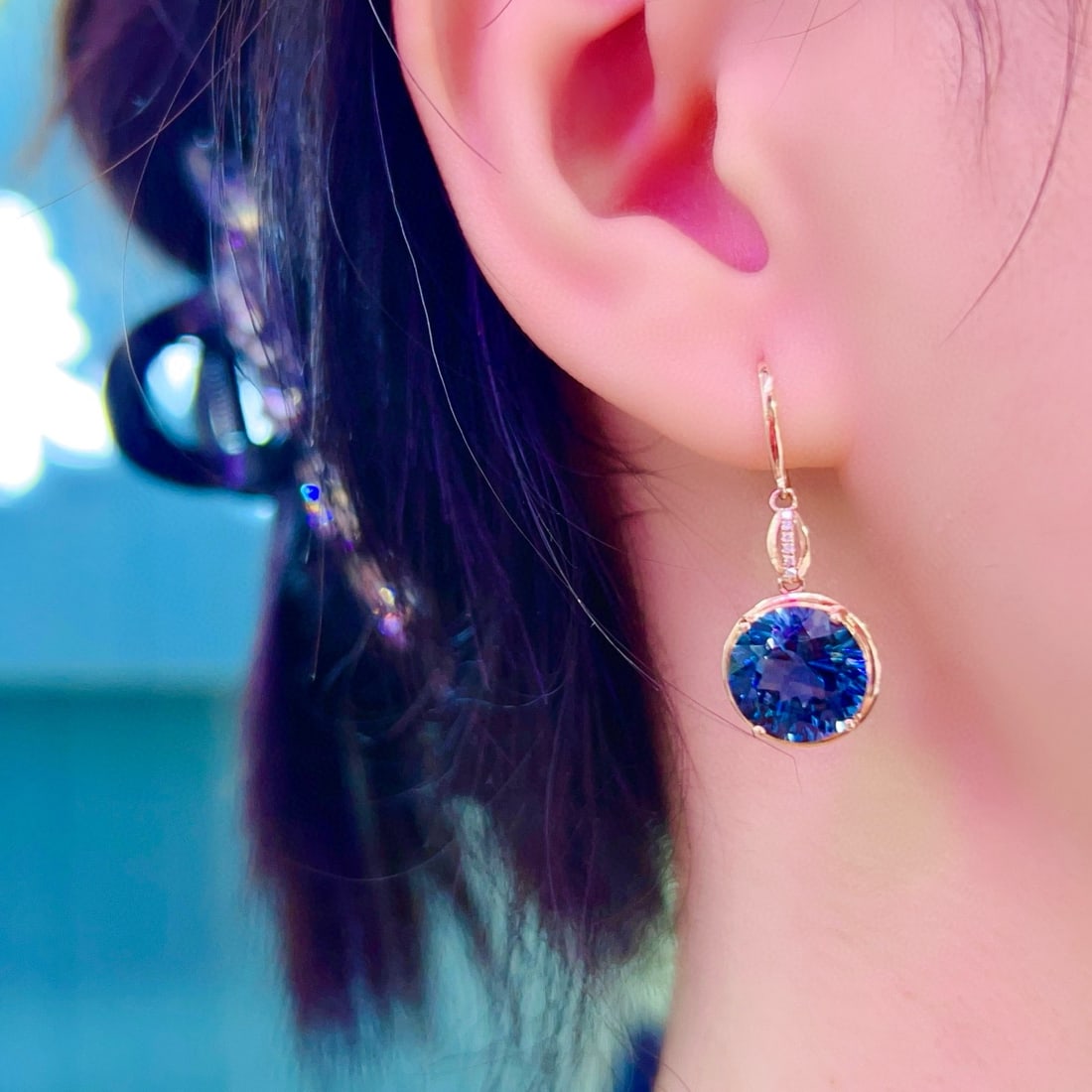 14k Gold 11.03 Ctw Natural Topaz & Diamond Earrings - 5