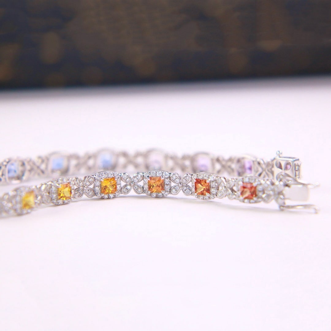 14k Gold 5.43 Ctw Natural Sapphire & Diamond Bracelet - 2