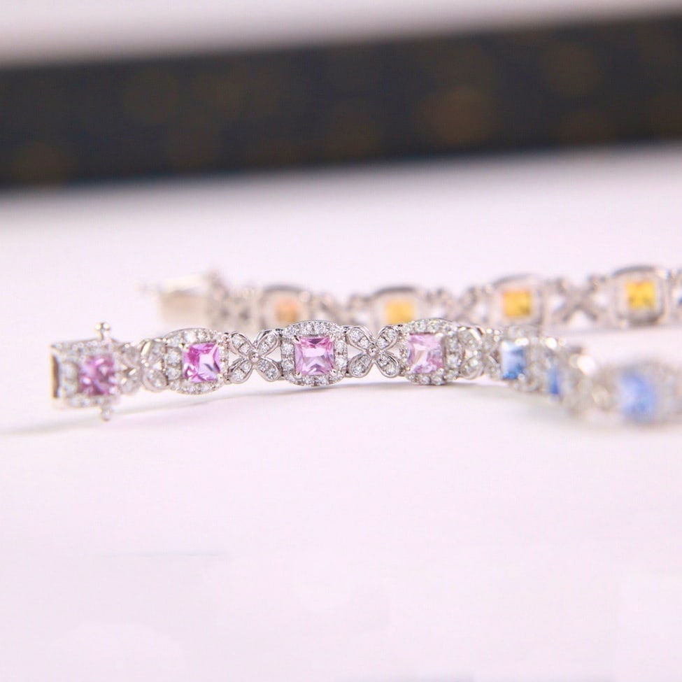 14k Gold 5.43 Ctw Natural Sapphire & Diamond Bracelet - 3