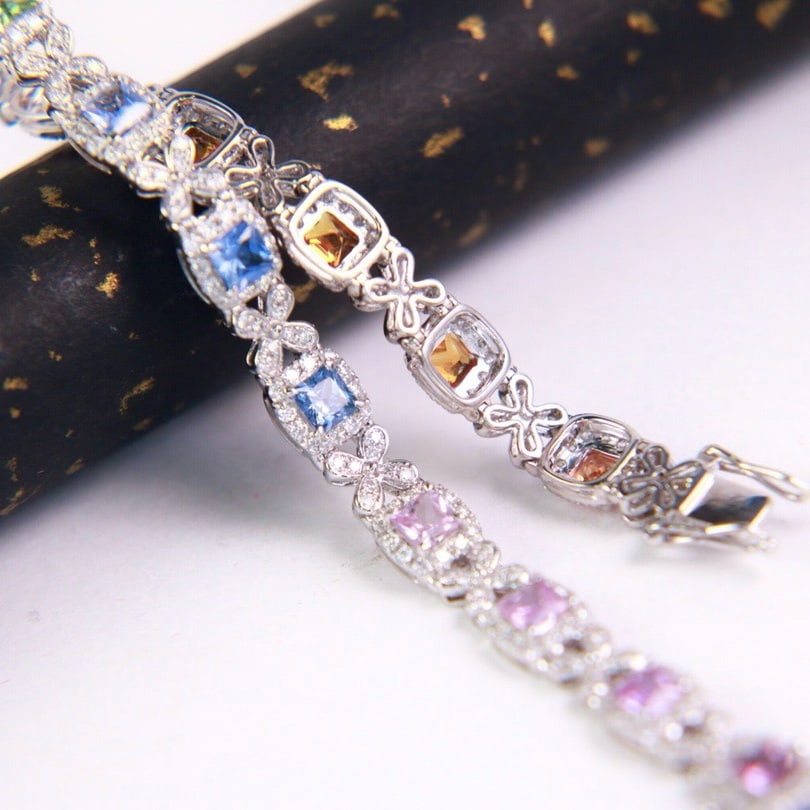 14k Gold 5.43 Ctw Natural Sapphire & Diamond Bracelet - 7