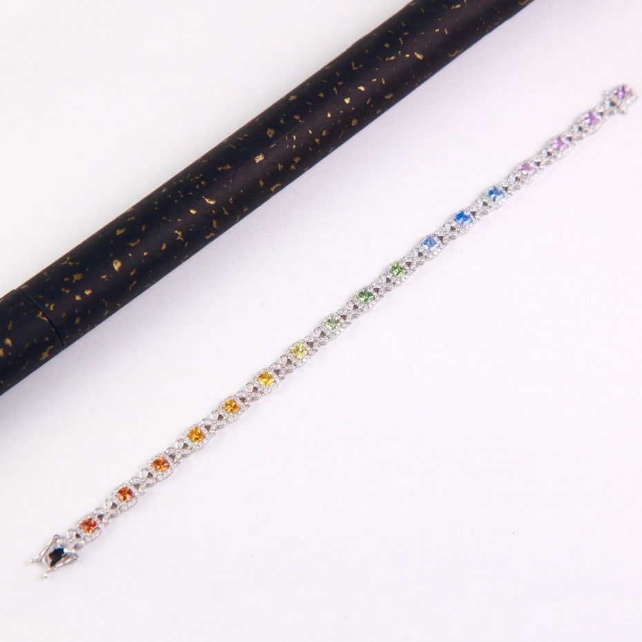 14k Gold 5.43 Ctw Natural Sapphire & Diamond Bracelet - 8