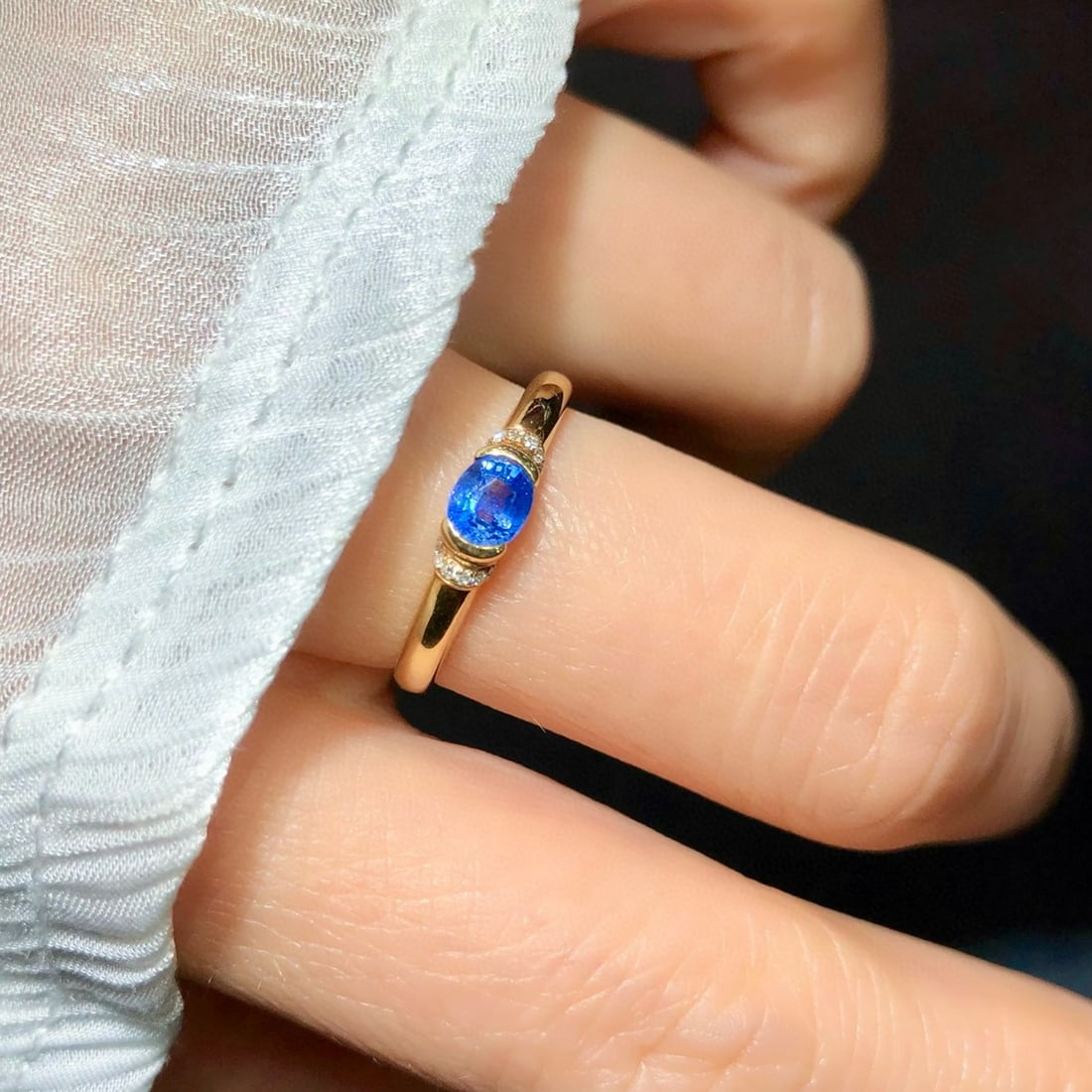 14k Gold 0.56 Ctw Natural Sapphire & Diamond Ring - 6