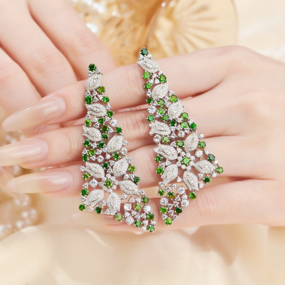14k Gold 3.30 Ct Natural Tsavorite & Diamond Earrings - 2