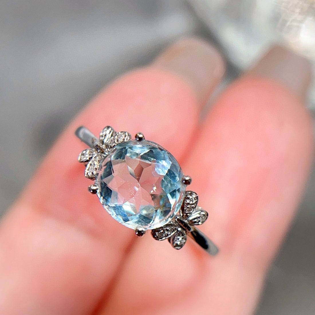 14k Gold 1.2 Ct Natural Aquamarine & Diamond Ring - 3