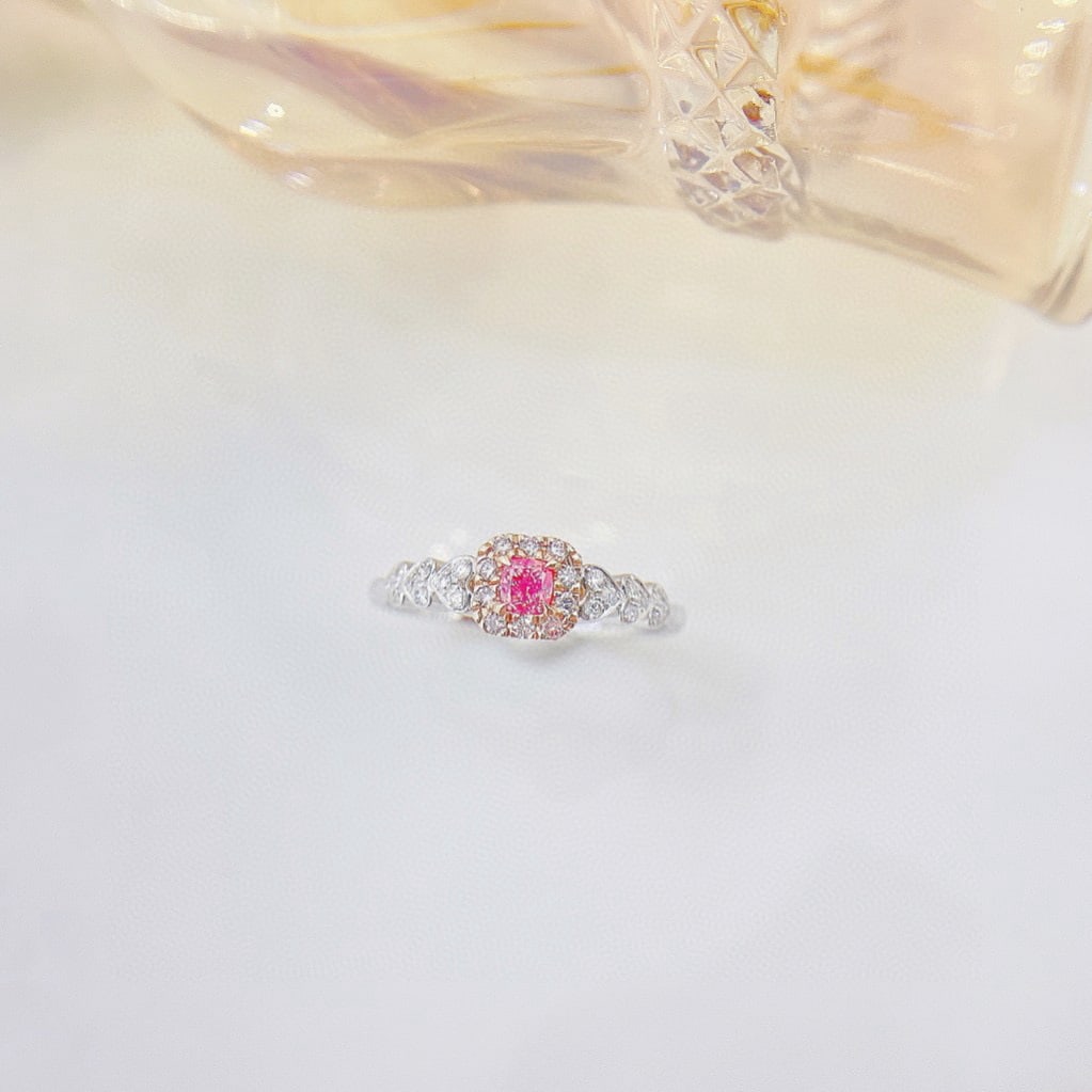 14k Gold 0.32 Ctw Natural Pink Diamond & Diamond Ring: Ref:230957021 // gold content:14k gold // ring size:7. 25us // // main gemstone:pink diamond // shape:cushion // carat weight:0. 16ct // color:pink // treatment:natural // // adjacent gemstone 2 :