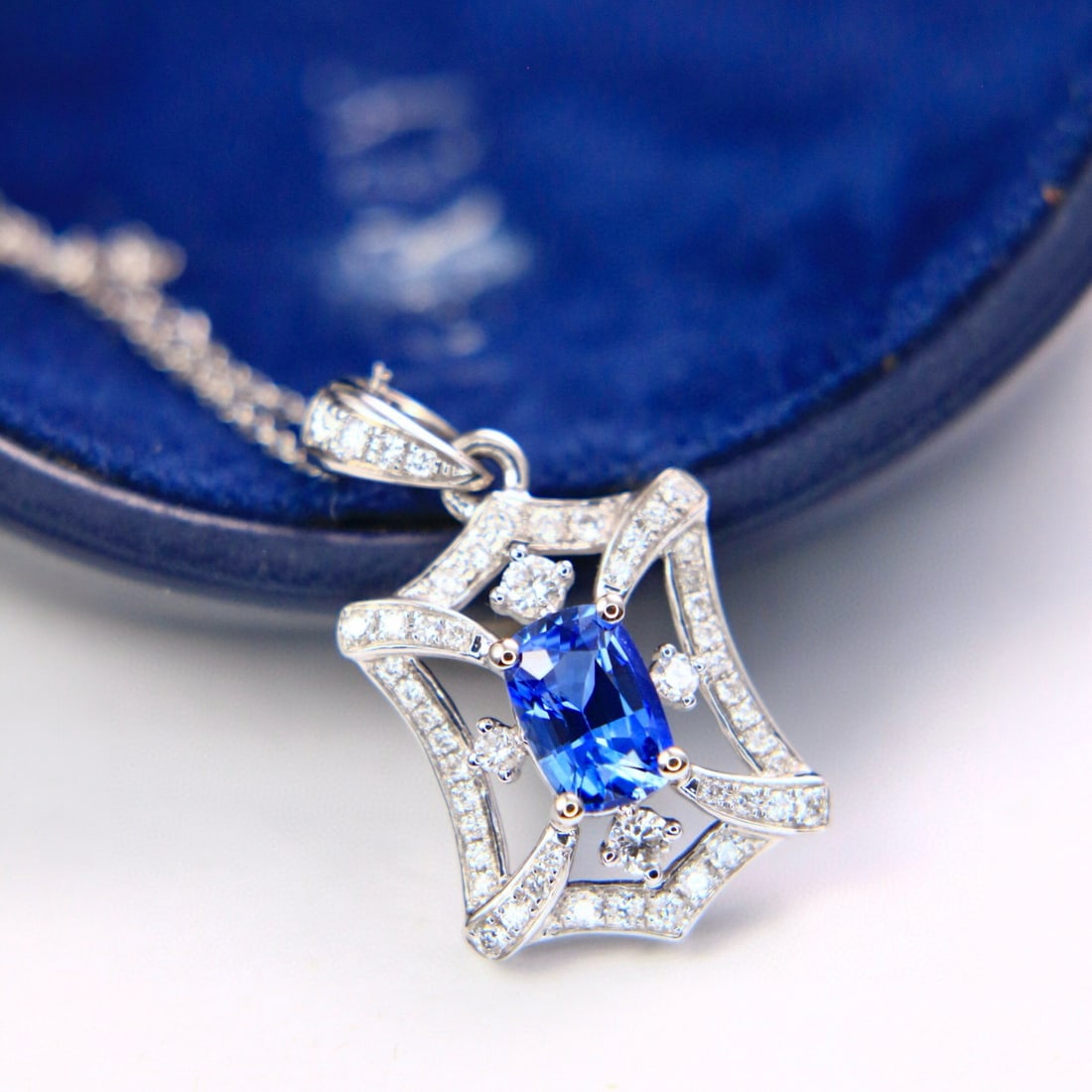 14k Gold 1.33 Ctw Natural Sapphire & Diamond Pendant( Without Chain ) - 2