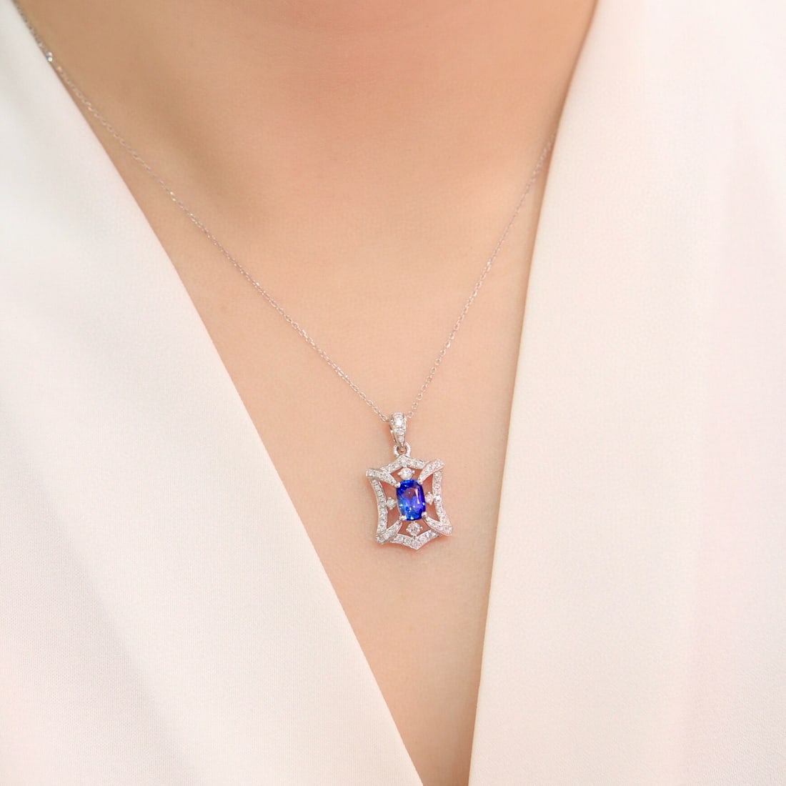 14k Gold 1.33 Ctw Natural Sapphire & Diamond Pendant( Without Chain ) - 5