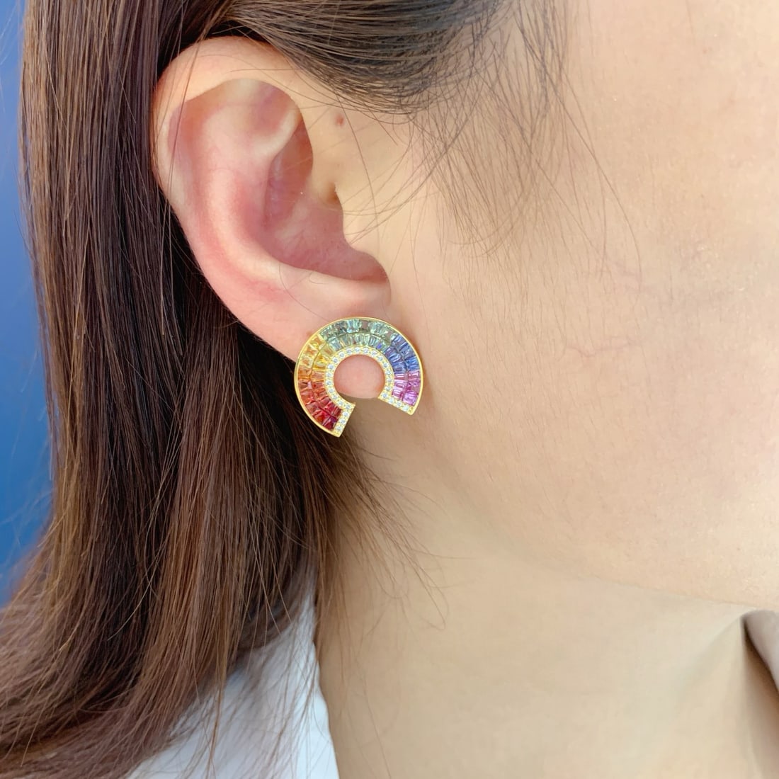 14k Gold 6.34 Ctw Natural Sapphire & Diamond Earrings - 2