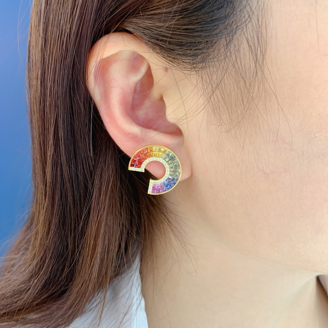 14k Gold 6.34 Ctw Natural Sapphire & Diamond Earrings - 3