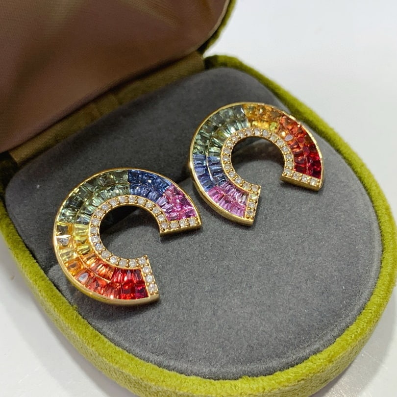 14k Gold 6.34 Ctw Natural Sapphire & Diamond Earrings - 4