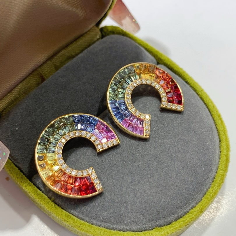 14k Gold 6.34 Ctw Natural Sapphire & Diamond Earrings - 5