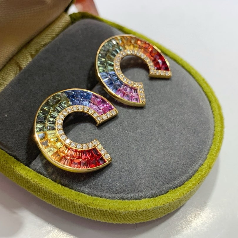 14k Gold 6.34 Ctw Natural Sapphire & Diamond Earrings - 6