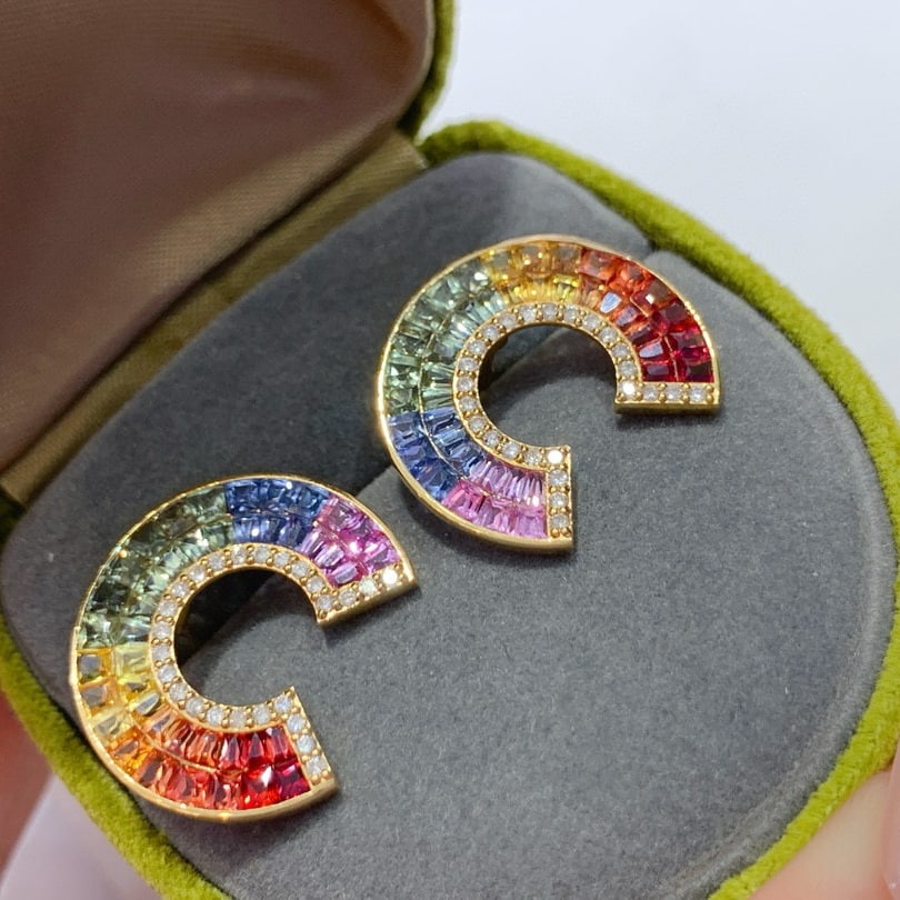 14k Gold 6.34 Ctw Natural Sapphire & Diamond Earrings - 7