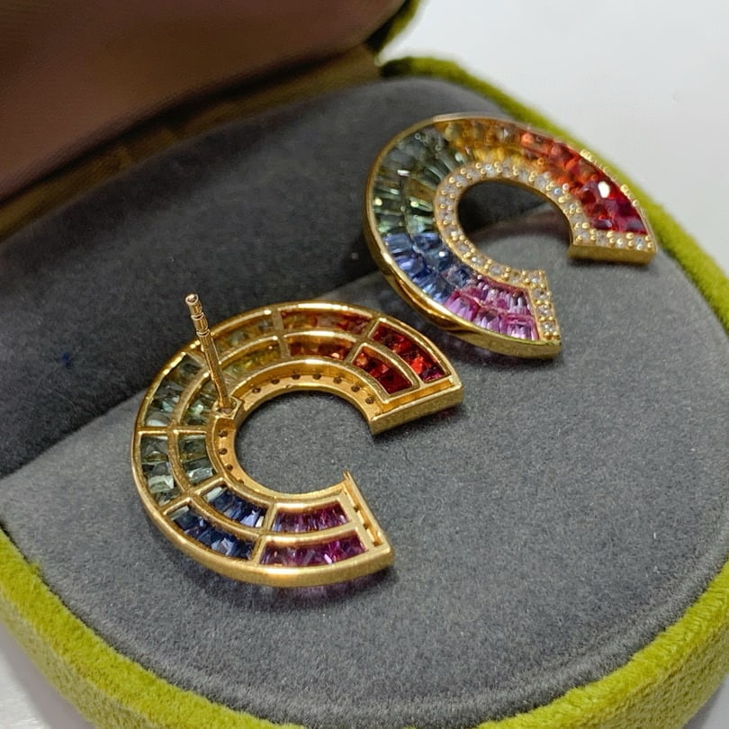 14k Gold 6.34 Ctw Natural Sapphire & Diamond Earrings - 8