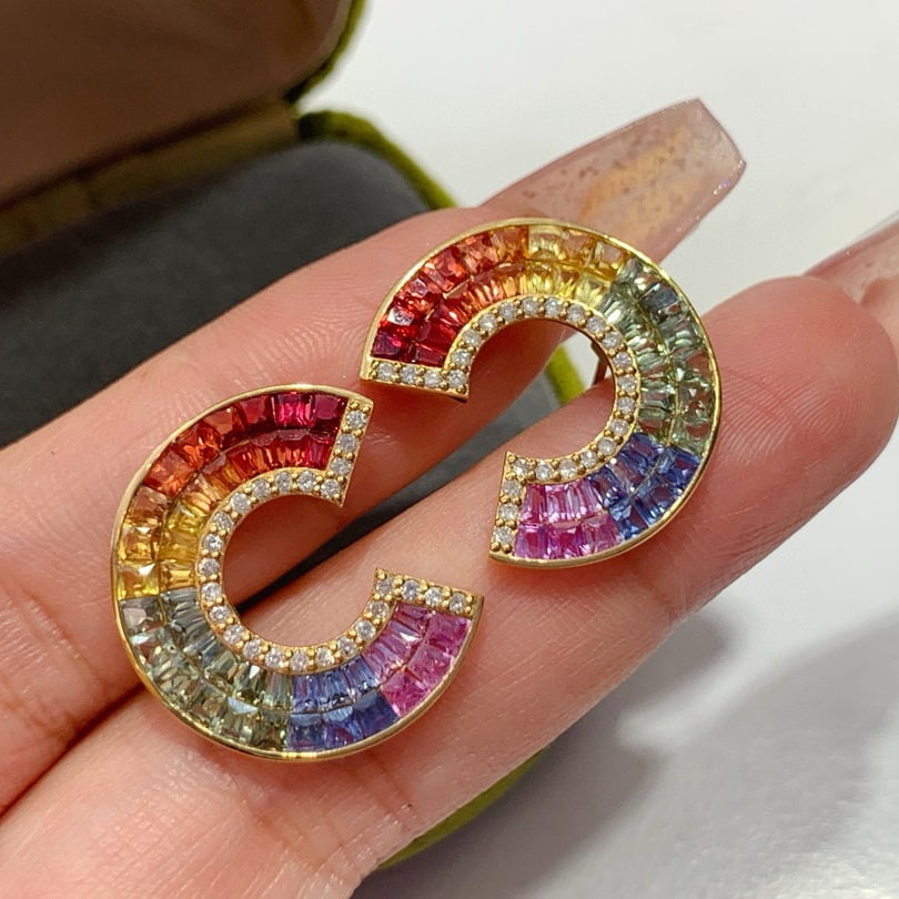 14k Gold 6.34 Ctw Natural Sapphire & Diamond Earrings - 9