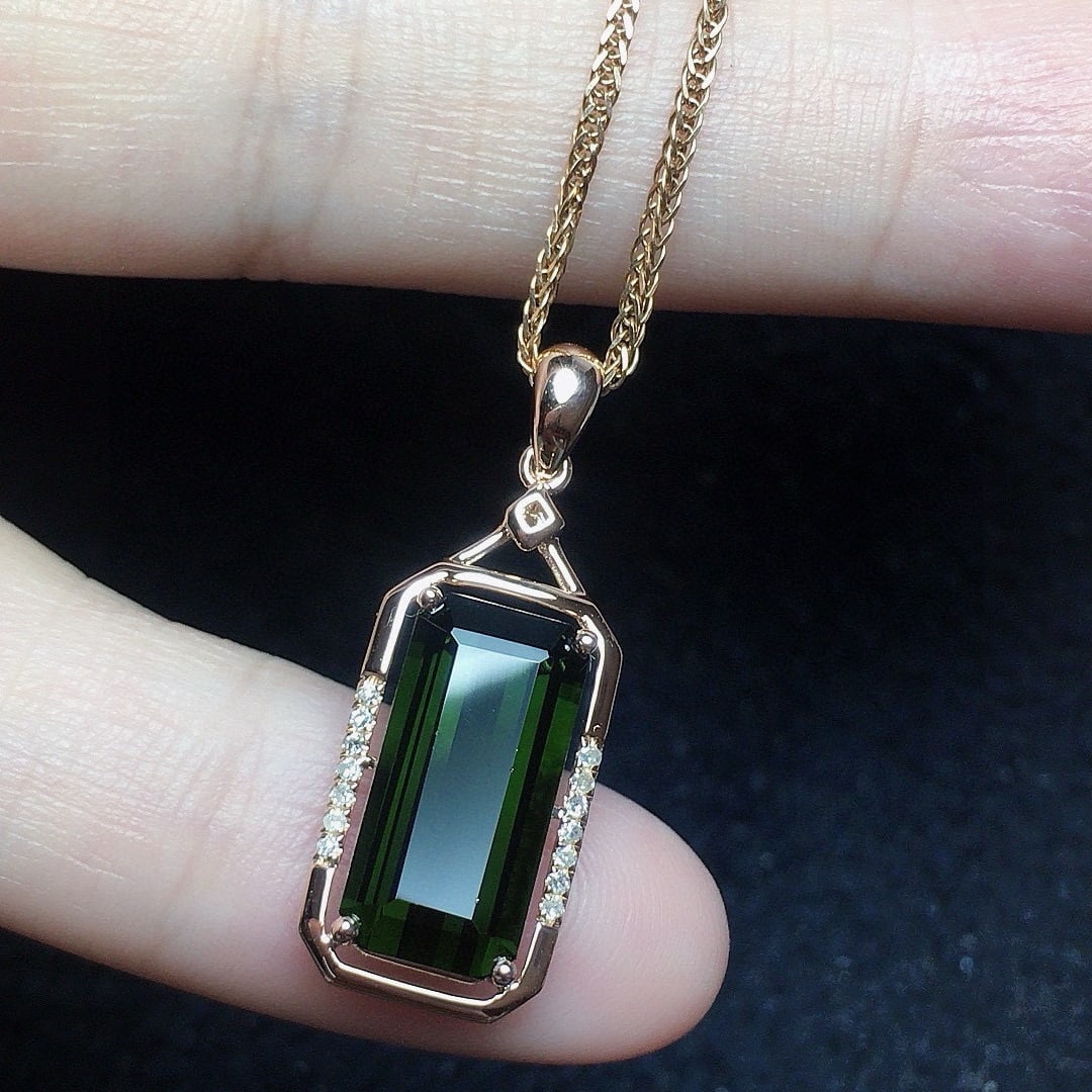 14k Gold 3.68 Ct Natural Tourmaline & Diamond Pendant( Without Chain ) - 2