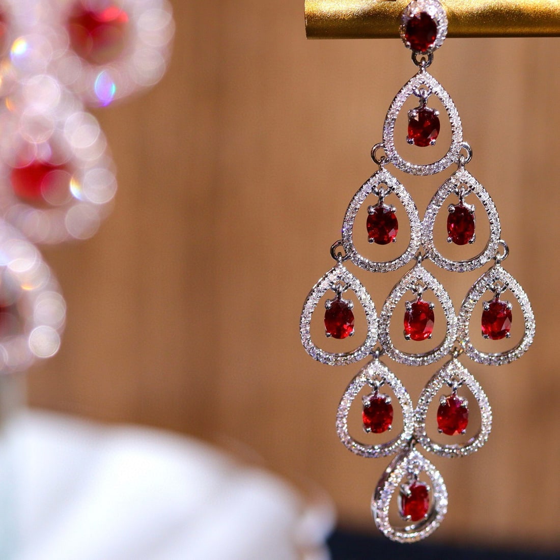 14k Gold 6.11 Ct Natural Ruby & Diamond Earrings - 3