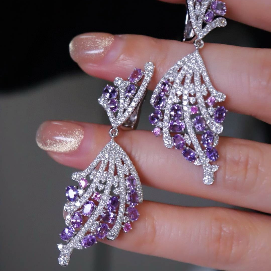 14k Gold 6.22 Ctw Natural Sapphire & Diamond Earrings - 2