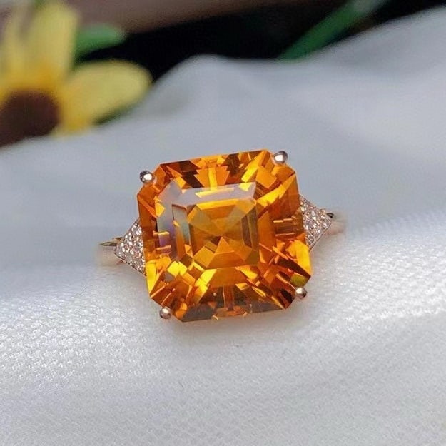 14k Gold 6.30 Ct Natural Citrine & Diamond Ring - 2