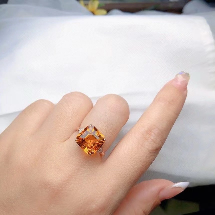 14k Gold 6.30 Ct Natural Citrine & Diamond Ring - 3