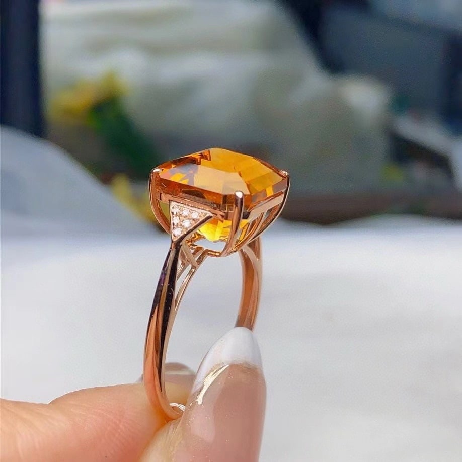 14k Gold 6.30 Ct Natural Citrine & Diamond Ring - 4