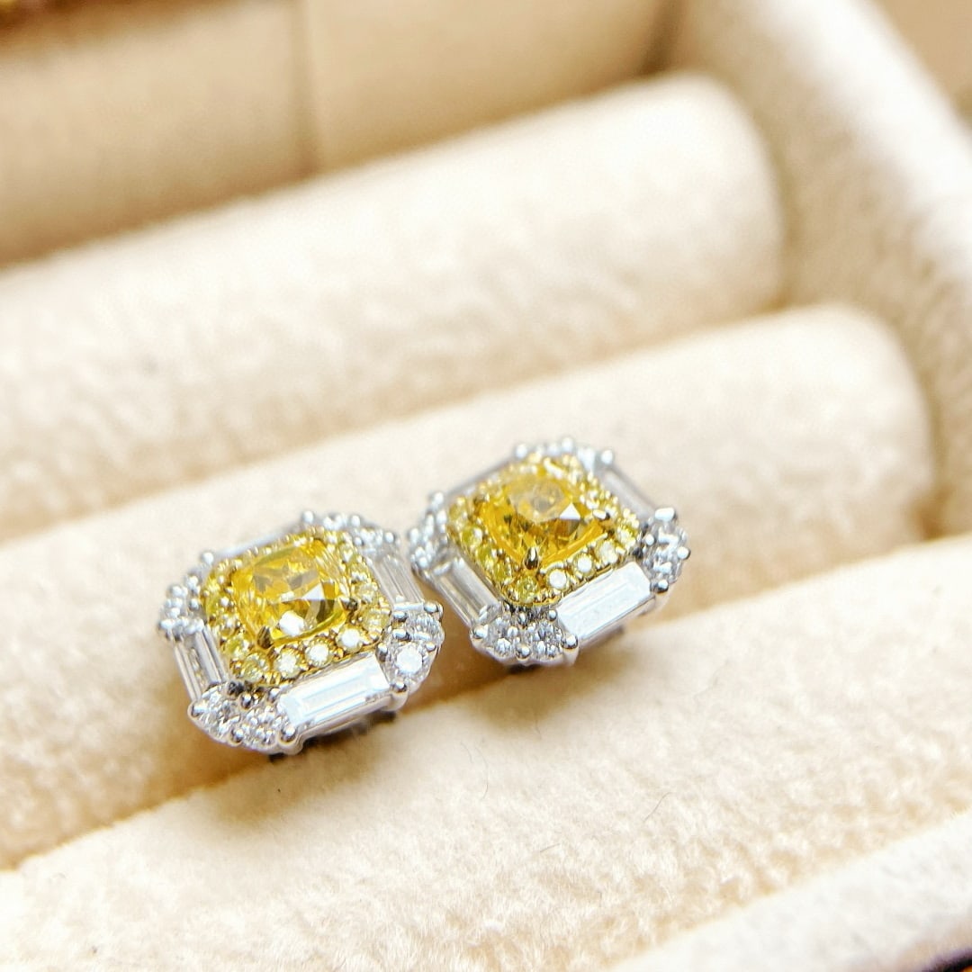 14k Gold 1.43 Ctw Natural Yellow Diamond & Diamond Earrings - 2
