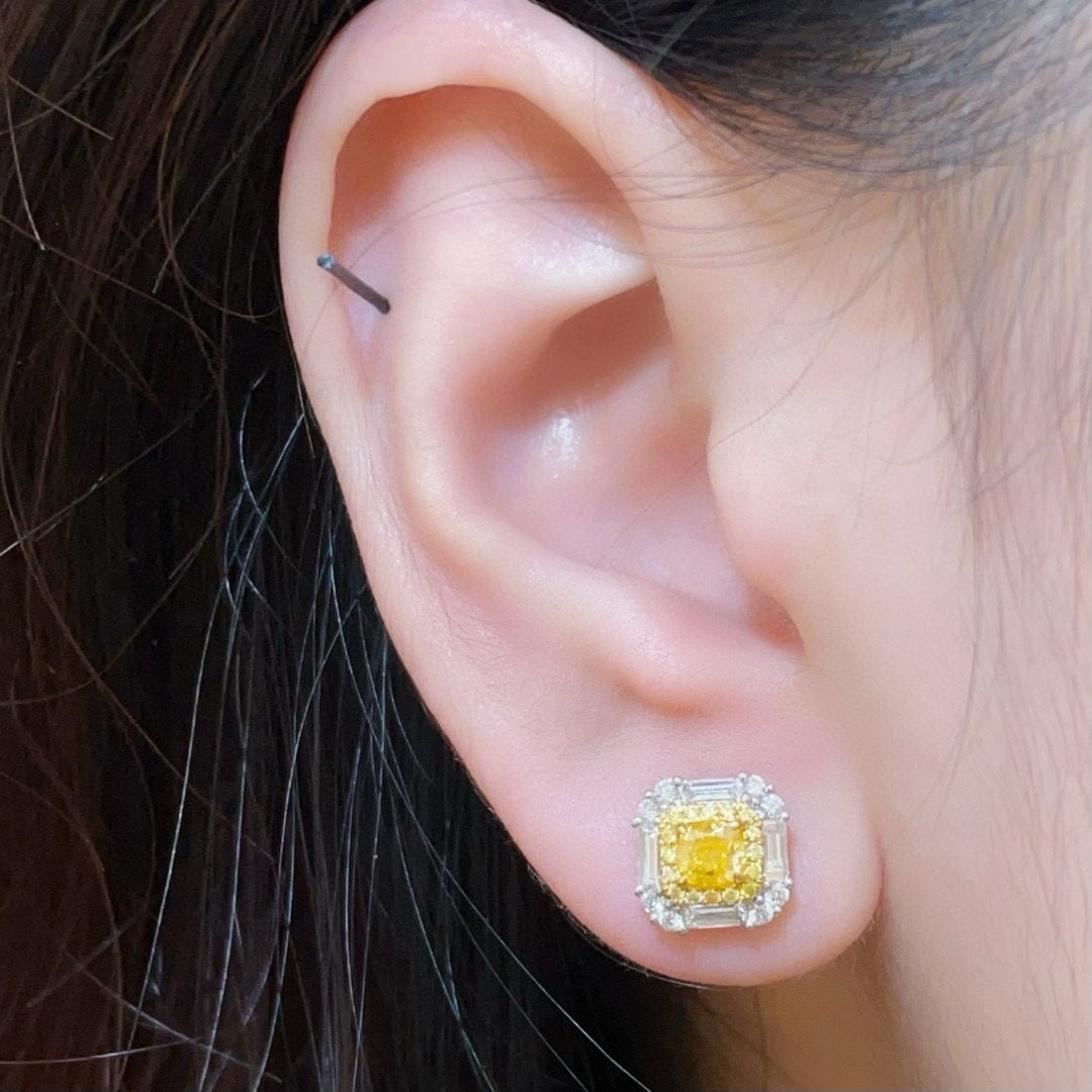 14k Gold 1.43 Ctw Natural Yellow Diamond & Diamond Earrings - 3