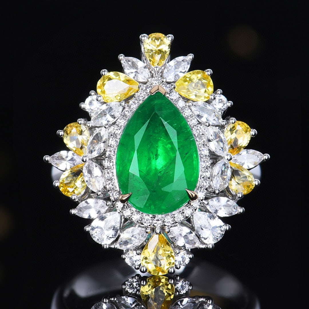 14k Gold 3.14 Ctw Vivid Green Natural Emerald & Diamond Ring/pendant( Without Chain ): Ref:230957047 // gold content:14k gold // ring size:7. 25us // // main gemstone:emerald // shape:pear // carat weight:2. 97ct // color:vivid green // treatment:natural // // adjacent gemstone 2 : diam