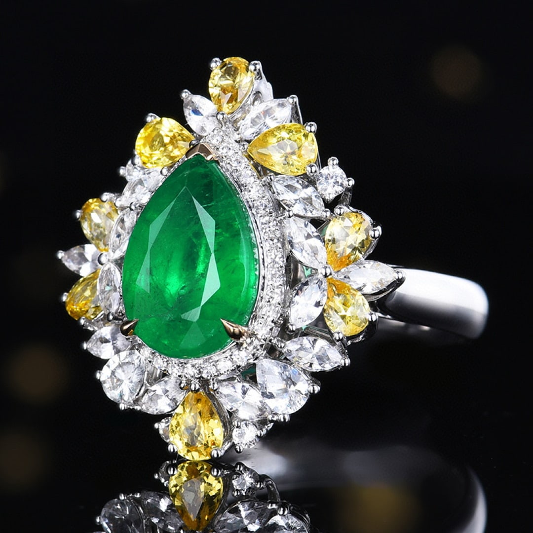 14k Gold 3.14 Ctw Vivid Green Natural Emerald & Diamond Ring/pendant( Without Chain ) - 2