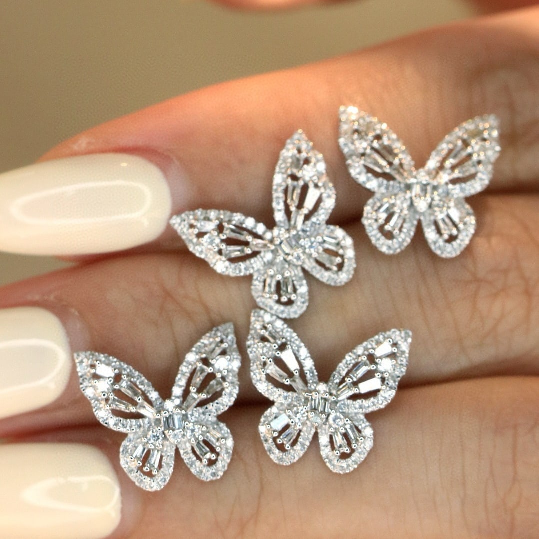 14k Gold 0.66 Ct Natural H Diamond & Butterfly Earrings - 8