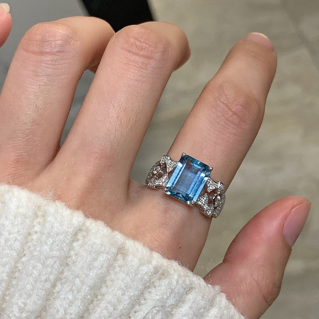 14k Gold 2.43 Ct Natural Aquamarine & Diamond Ring - 9