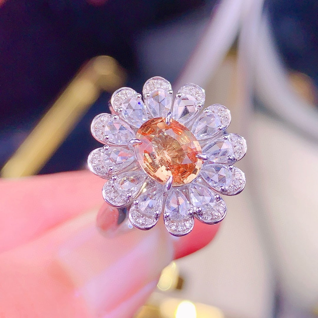 14k Gold 1.58 Ct Natural Padparadscha Sapphire & Diamond Ring/pendant( Without Chain ) - 2