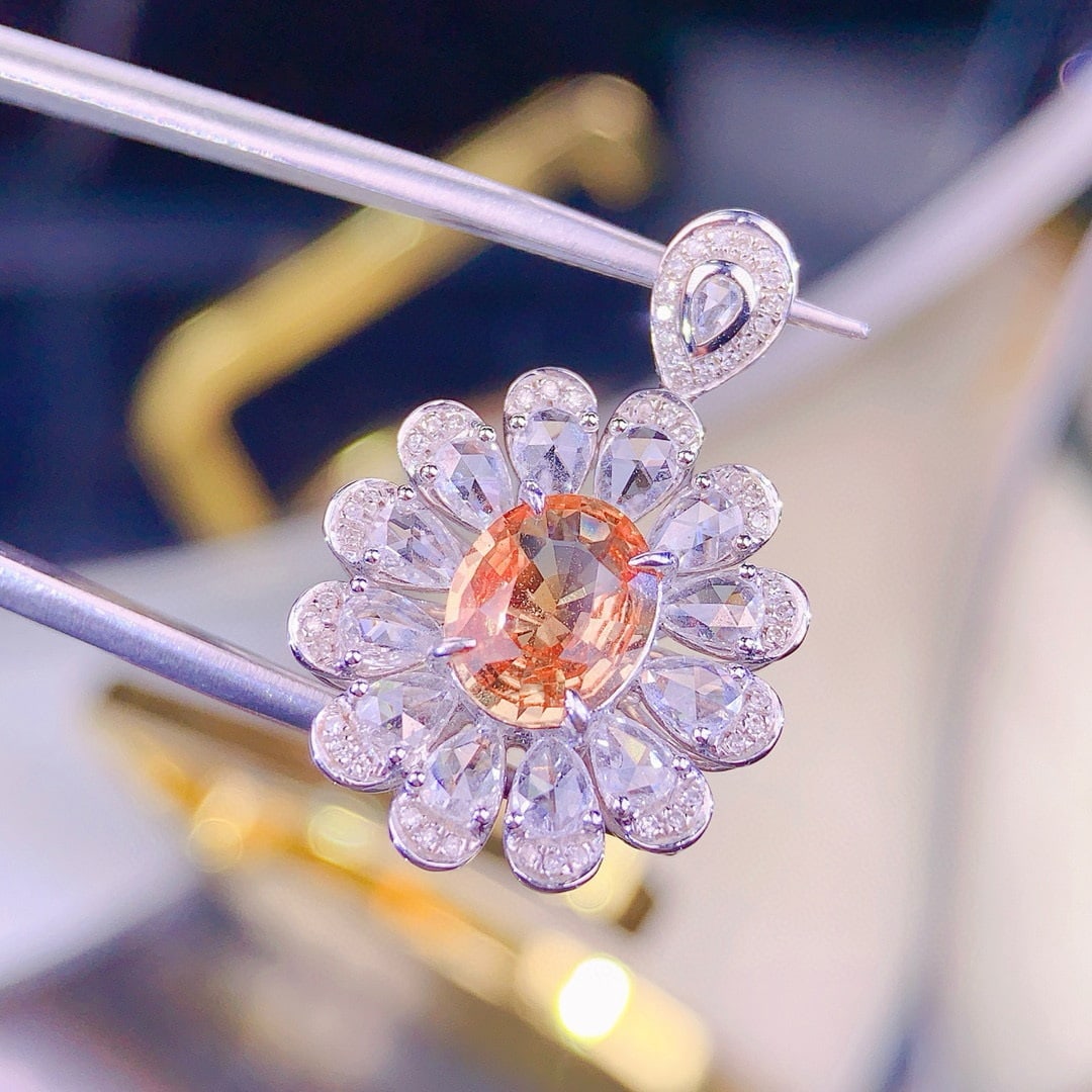 14k Gold 1.58 Ct Natural Padparadscha Sapphire & Diamond Ring/pendant( Without Chain ) - 4