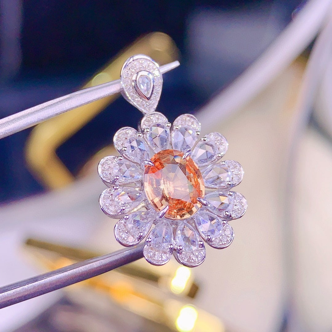 14k Gold 1.58 Ct Natural Padparadscha Sapphire & Diamond Ring/pendant( Without Chain ) - 5