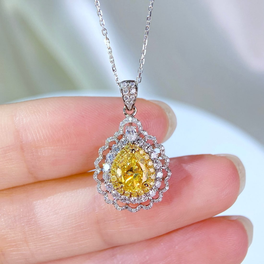 Gia Certified 14k Gold 1.49 Ctw Natural Yellow Diamond & Diamond Pendant( Without Chain ) - 3