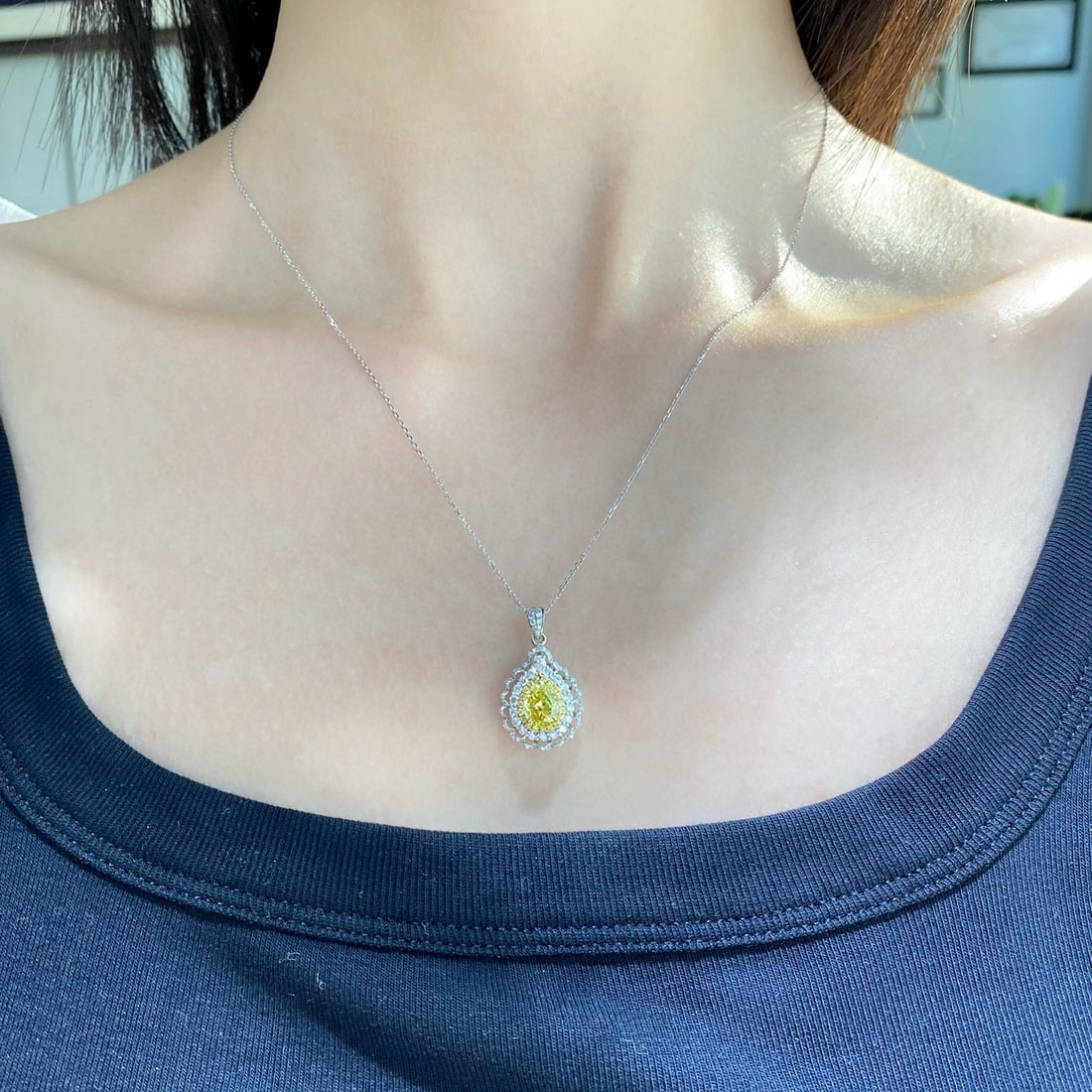 Gia Certified 14k Gold 1.49 Ctw Natural Yellow Diamond & Diamond Pendant( Without Chain ) - 4