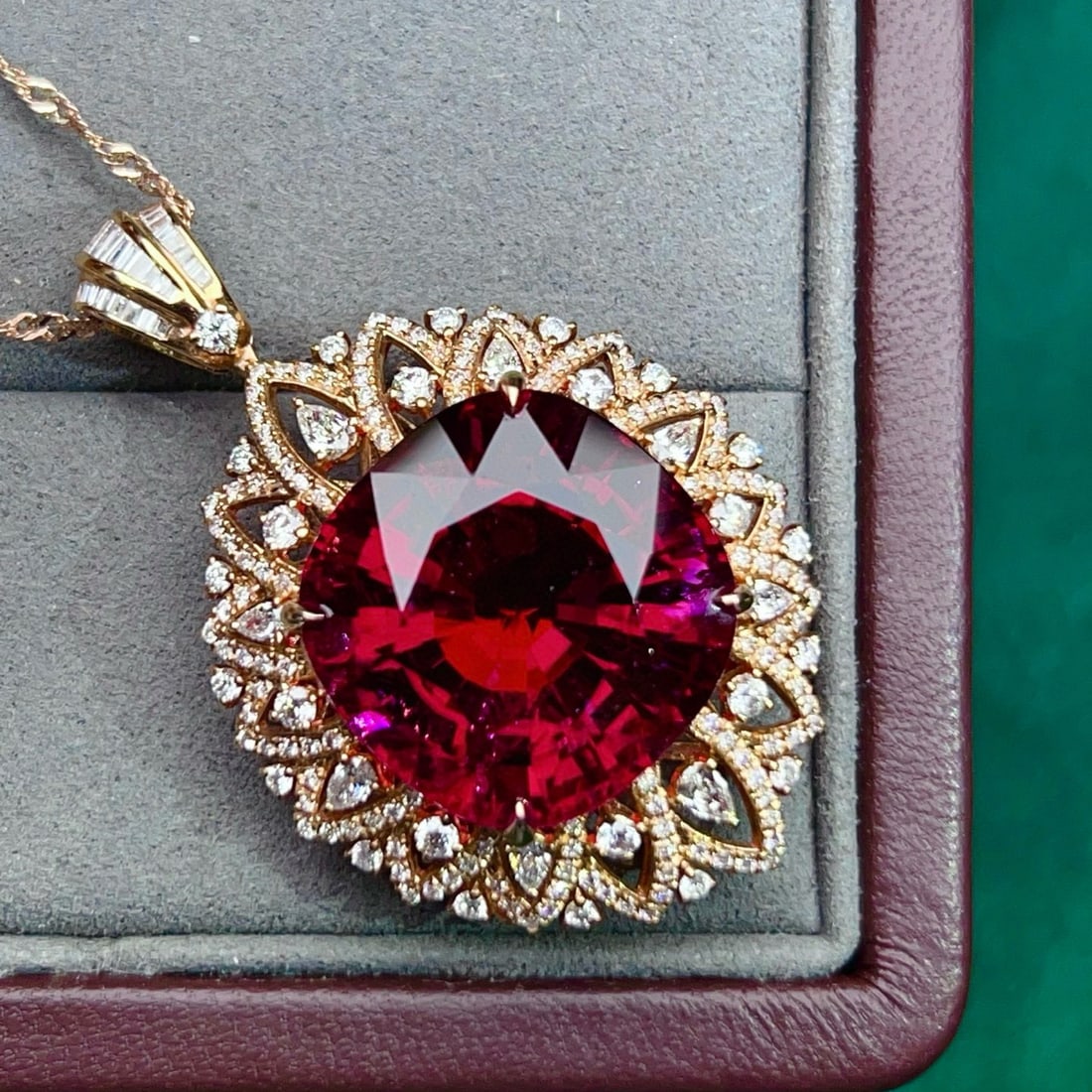 14k Gold 31.45 Ctw Natural Tourmaline & Diamond Pendant( Without Chain ) - 6